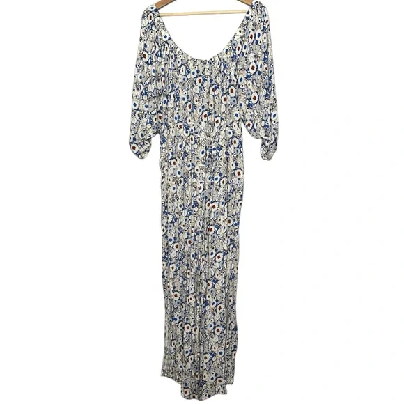 Eloquii Drama Sleeve Off Shoulder Floral Jumpsuit